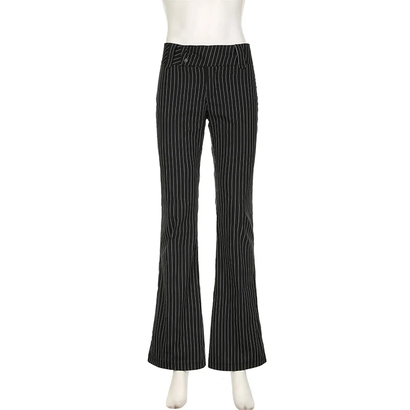 HEYounGIRL High Street Women Straight Suit Pants Vintage Slim Low Waist Black Casual Trousers Office Lady Fashion Pants 2024 New