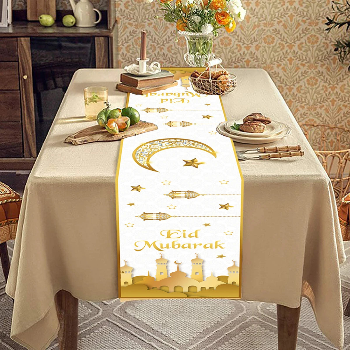 Ramadan Kareem Polyester Table Runner Ramadan Decoration For Home 2025 Islamic Muslim Party Supplies Ramadan Gift EID Al  Adha