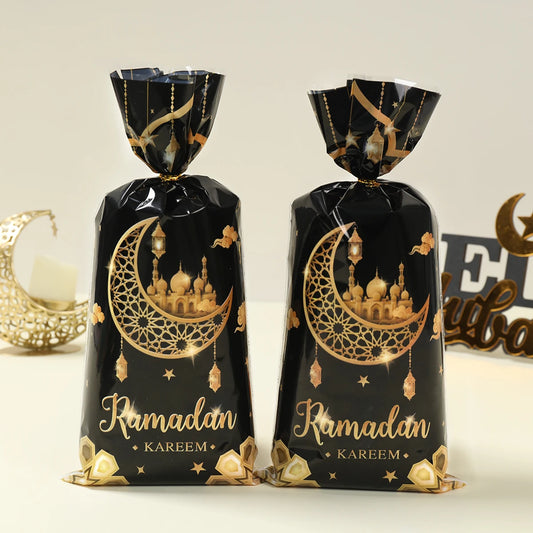 25/50/100Pcs Ramadan Kareem Candy Gift Packing Bags 2025 Eid Mubarak Ramadan Decoration Islamic Muslim Party Supplies Treat Bags