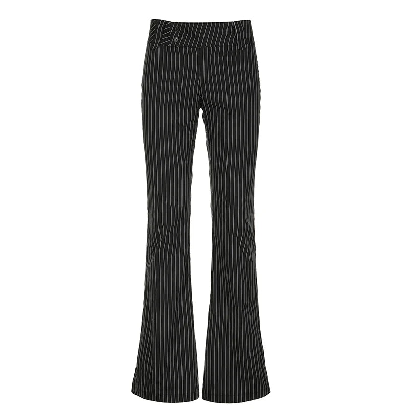 HEYounGIRL High Street Women Straight Suit Pants Vintage Slim Low Waist Black Casual Trousers Office Lady Fashion Pants 2024 New