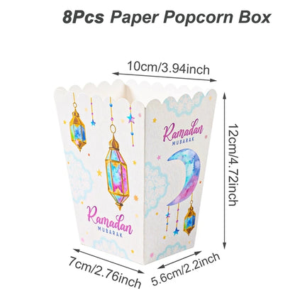 EID Popcorn Box Candy Bag Biscuit Gift Box Ramadan Decorations For Home 2025 EID Mubarak Islamic Muslim Party Decor Eid al-Fitr