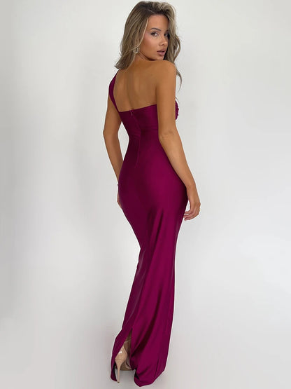 Mozision Strapless Backless Sexy Maxi Dress For Women Fashion One Shoulder Sleeveless Bodycon Club Party Long Dress Elegant