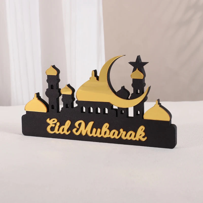 2025 Ramadan Table Ornament Wooden Acrylic Eid Mubarak Moon Star Castle DIY Home Table Decoration Islamic Muslim Party Gifts