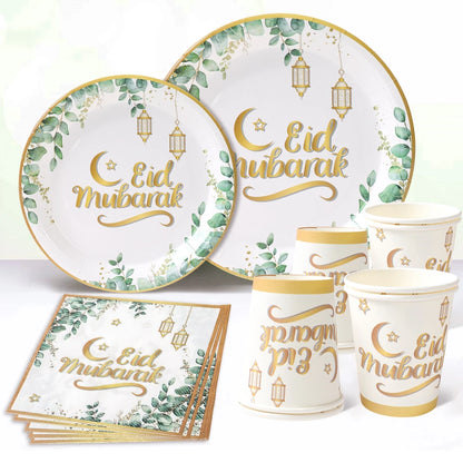 Eid Mubarak Tableware Set Ramadan Decoration 2025 For Home Ramadan Kareem Eid Al Adha Gifts Islamic Muslim Party Decoration