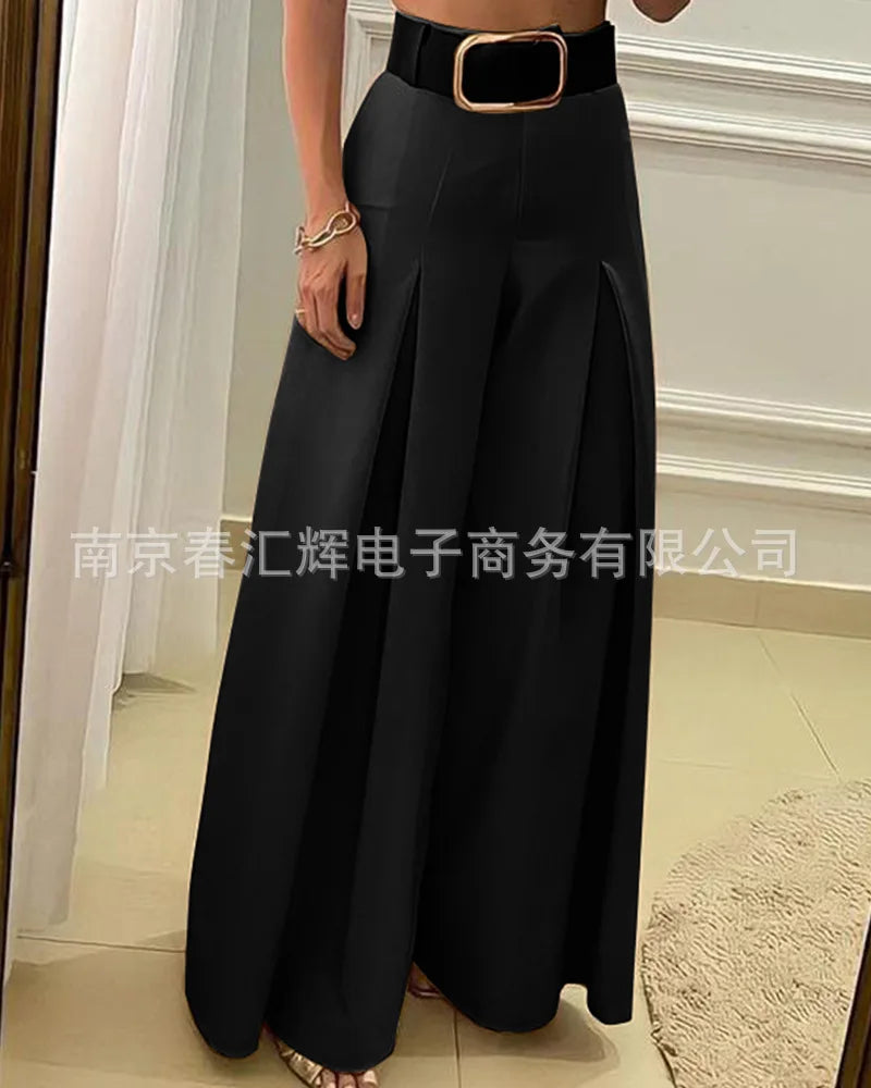 Kids for Women 2023 Latest Autumn Winter European American Solid Color Folding Wide Leg Pants&temperament Commuter Loose Pants