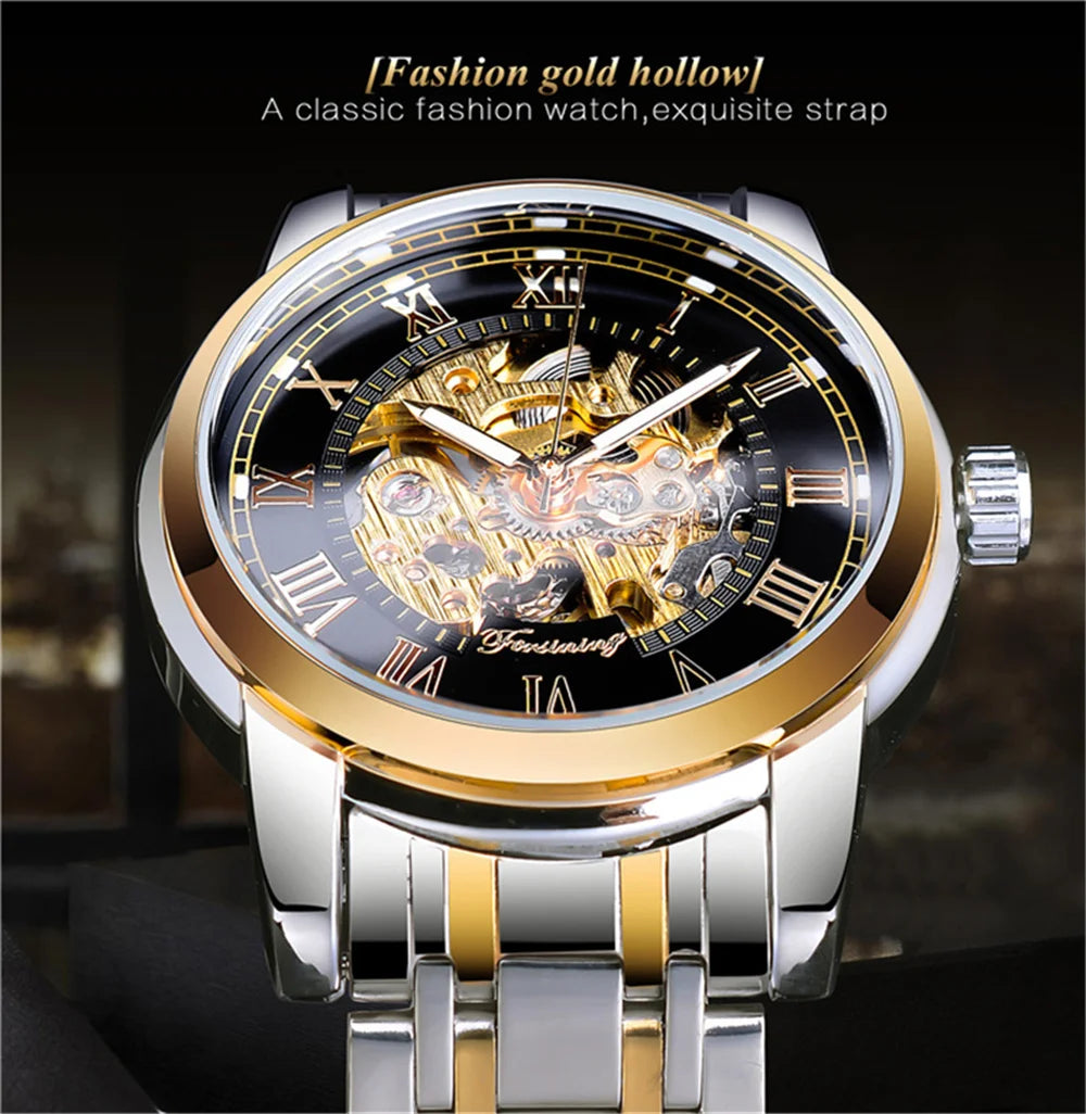 Forsining 349 Luxury Hot Sale skeleton hollow fashion mechanical hand wind men male business Wrist Watch Relogio wholesale