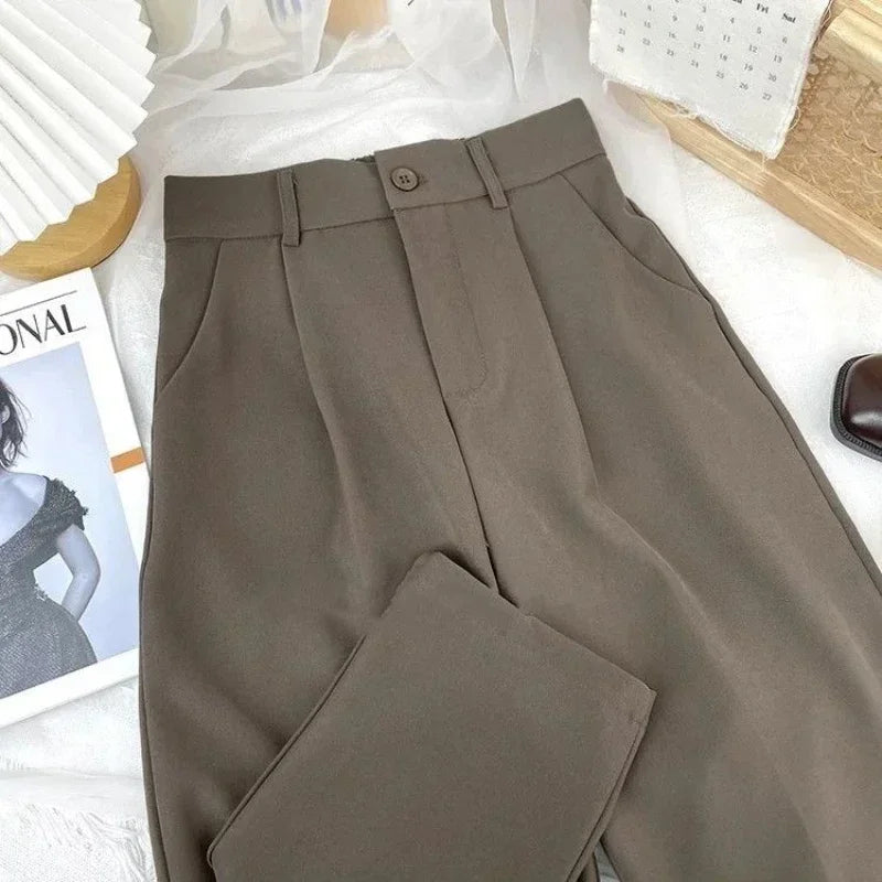 Fall Spring Black Suit Haren Pants Women Fashion Elastic High Waist Casual Trousers Woman Korean Style Solid Office Pant 2023