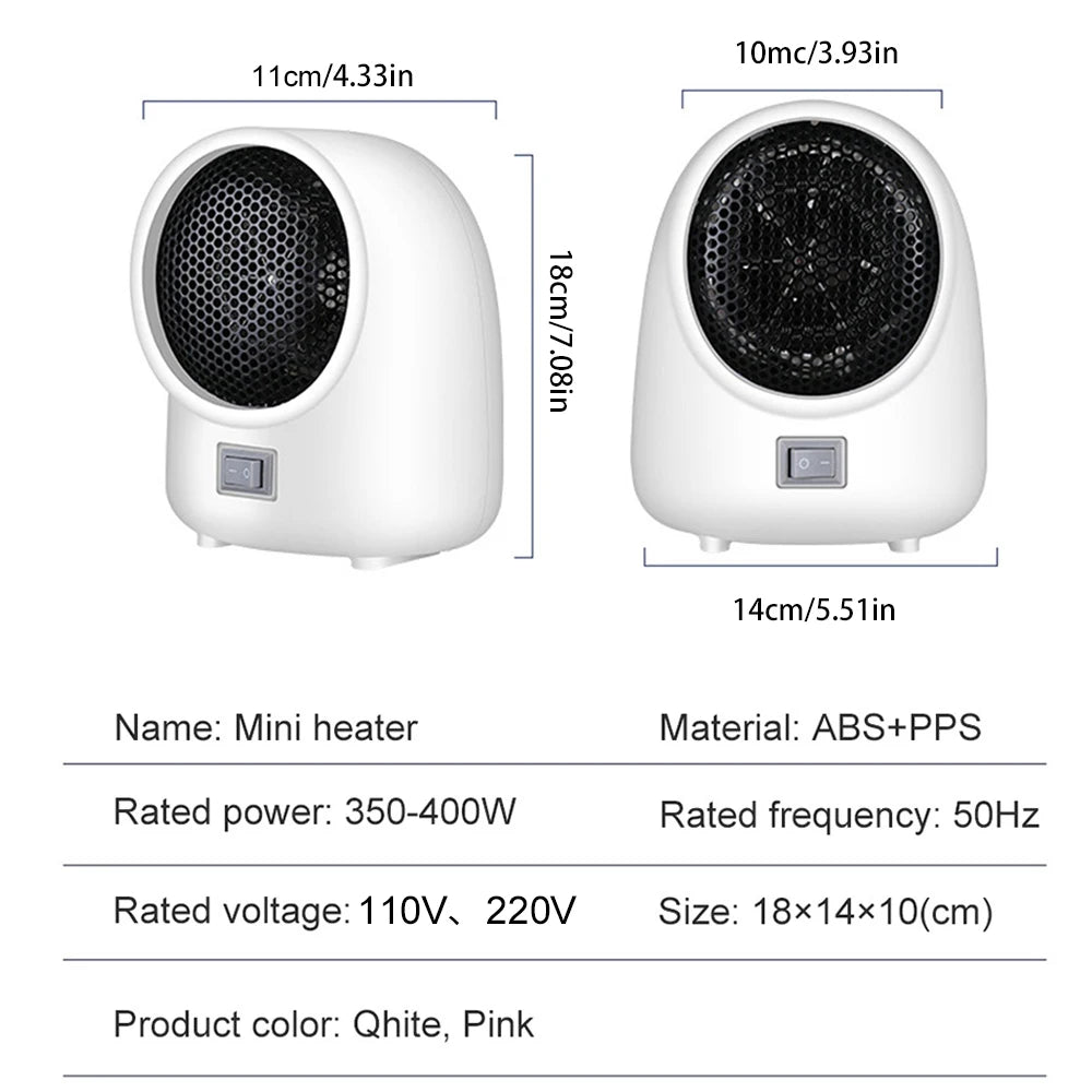 400W Mini Electric Heater 2-speed 3S Quick Heating Home Electric Heater 220V/110V Hot Fan Heater Overheating Protection Air Heat