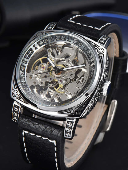 men watches 2024   retro style automatic watch for men skeleton carve waterproof leather no logo watch free shipping items