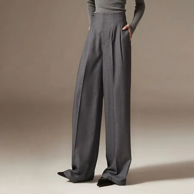 2024 Spring New Pants High Waist Wide Leg Pants Draping Effect Tight Waist Long Pants High-Looking Slide Suit or Women