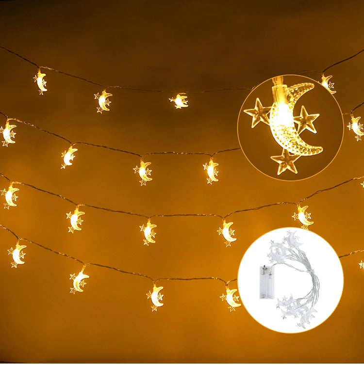 Moon Star Eid Mubarak String Light 2025 Ramadan Decoration For Home Ramadan Kareem Islam Muslim Party Decor Eid Al Adha Gifts