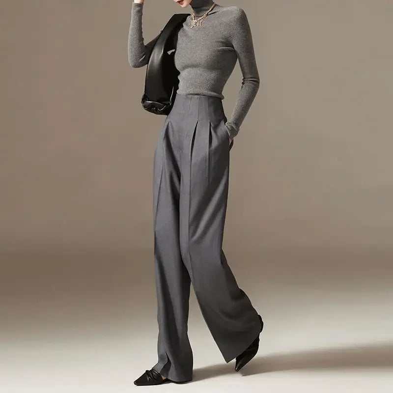 2024 Spring New Pants High Waist Wide Leg Pants Draping Effect Tight Waist Long Pants High-Looking Slide Suit or Women