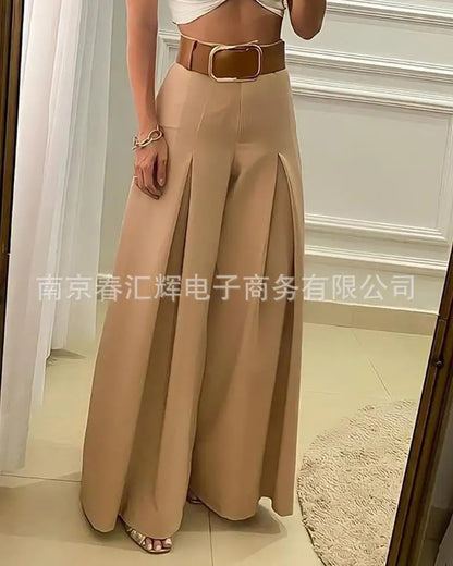 Kids for Women 2023 Latest Autumn Winter European American Solid Color Folding Wide Leg Pants&temperament Commuter Loose Pants