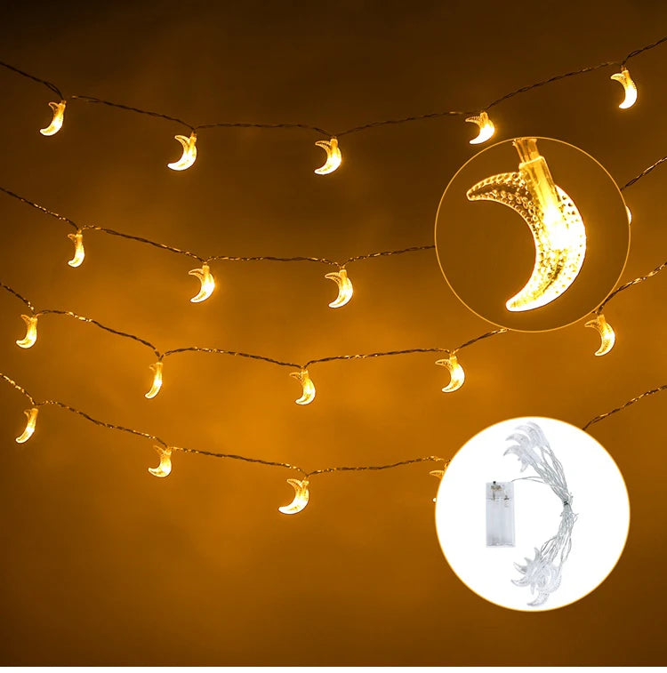 Moon Star Eid Mubarak String Light 2025 Ramadan Decoration For Home Ramadan Kareem Islam Muslim Party Decor Eid Al Adha Gifts