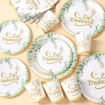 Eid Mubarak Tableware Set Ramadan Decoration 2025 For Home Ramadan Kareem Eid Al Adha Gifts Islamic Muslim Party Decoration