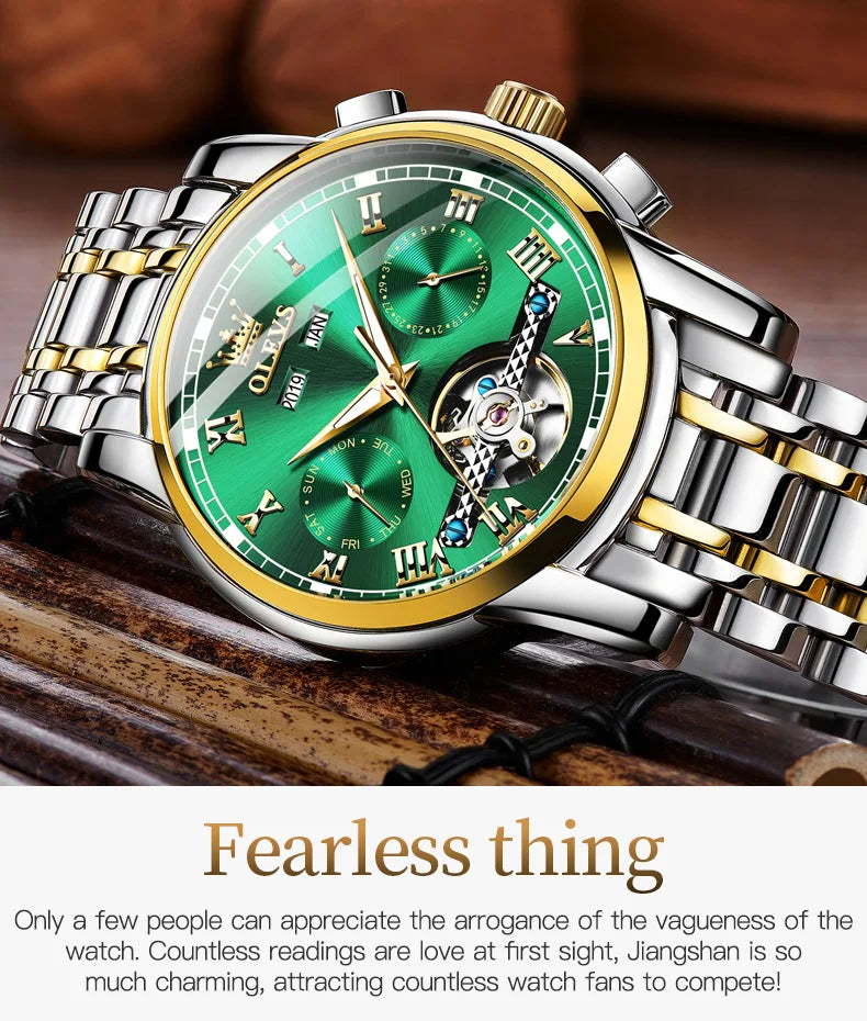 OLEVS Top Brand Men's Watches waterproof Fully Automatic Mechanical Watch Calendar Week Hollow Out Luminous Male Wristwatch