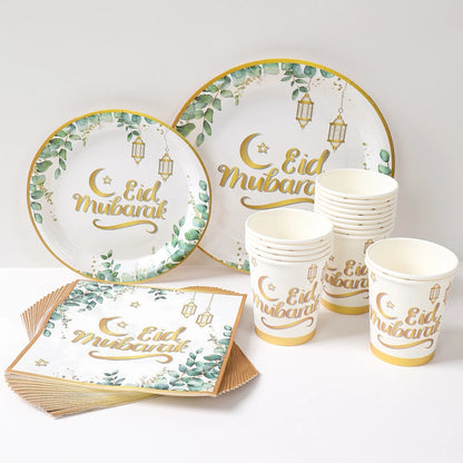 Eid Mubarak Tableware Set Ramadan Decoration 2025 For Home Ramadan Kareem Eid Al Adha Gifts Islamic Muslim Party Decoration