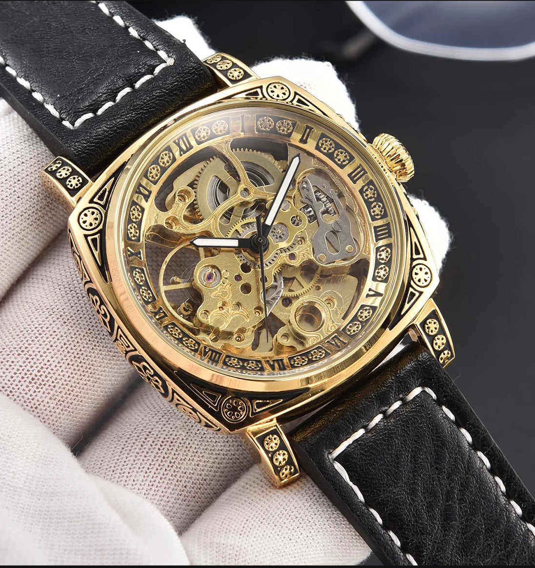 men watches 2024   retro style automatic watch for men skeleton carve waterproof leather no logo watch free shipping items