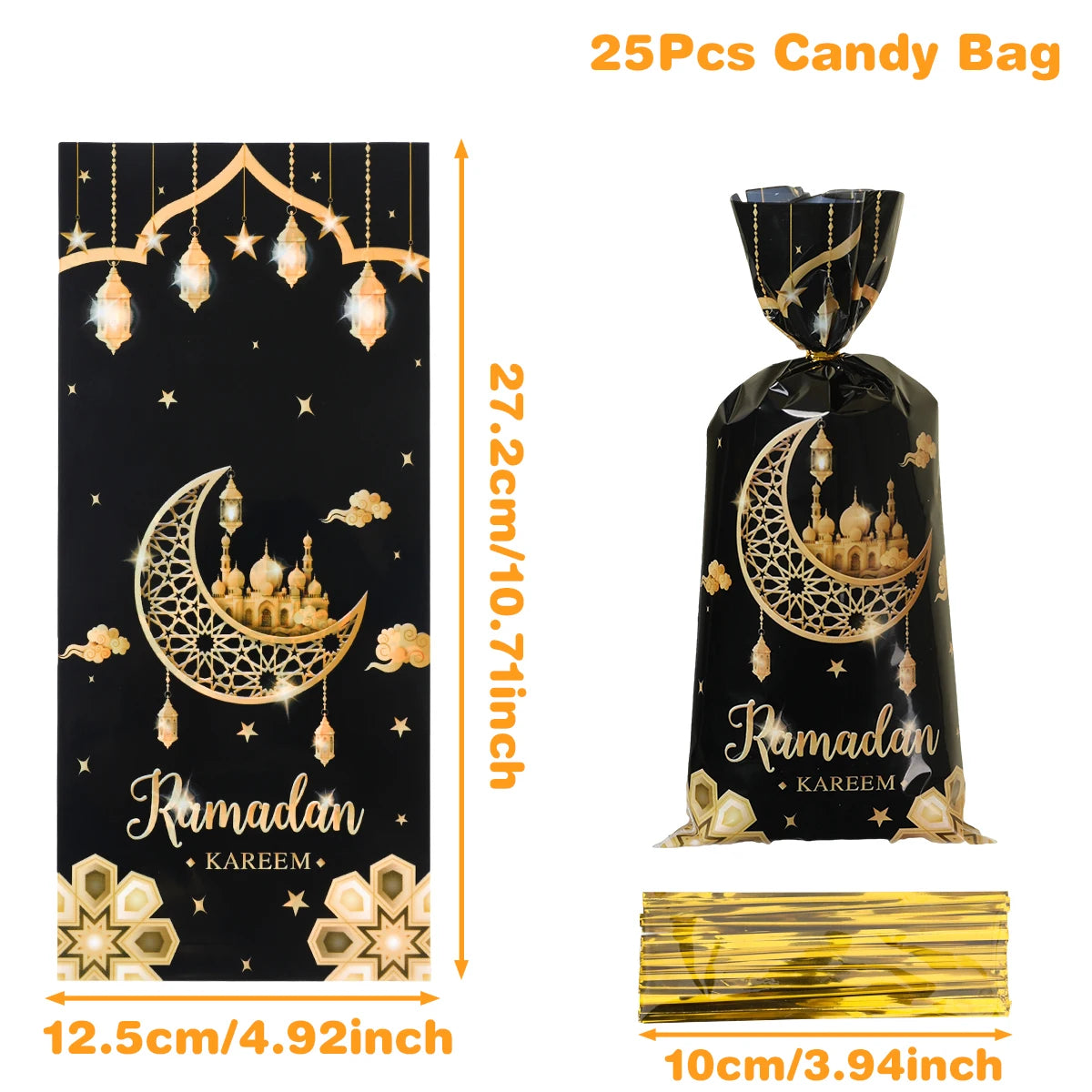 25/50/100pcs Eid Mubarak Gift Packing Bags Plastic Cookie Candy Bags  Kareem Ramadan Decor 2025 Islamic Muslim Party Supplies