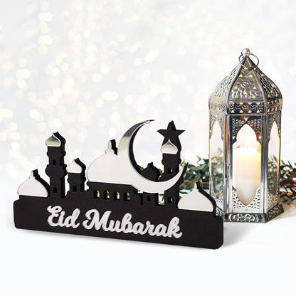 2025 Ramadan Table Ornament Wooden Acrylic Eid Mubarak Moon Star Castle DIY Home Table Decoration Islamic Muslim Party Gifts