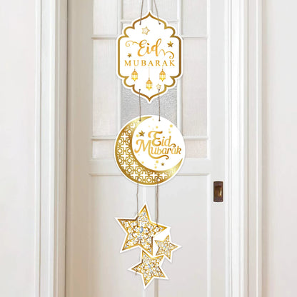 Eid Mubarak Moon Star Door Hanging Ramadan Kareem Decorations For Home 2025 Islamic Muslim Party Supplies Chandelier Wall Banner