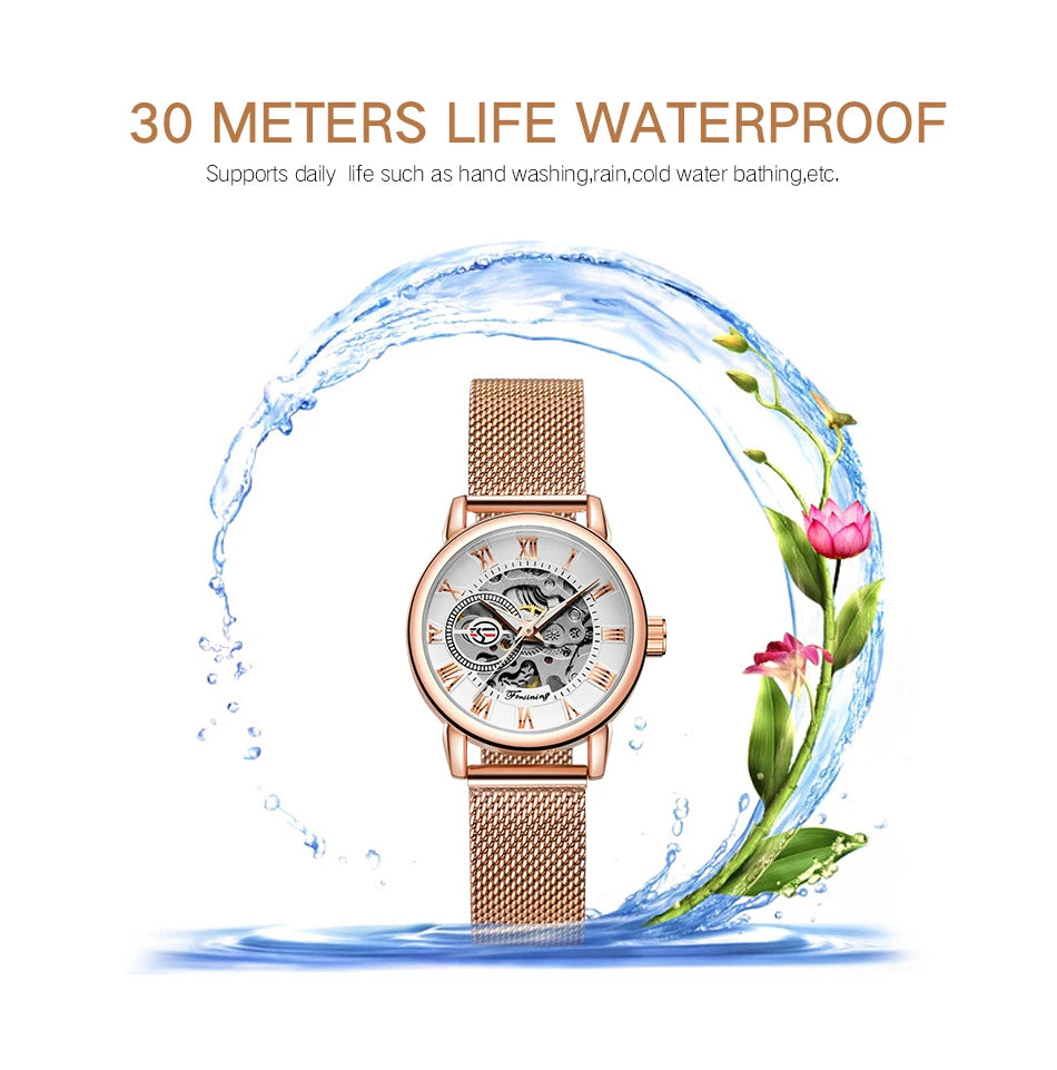 Fashion Montre Femme Forsining Women's Watch Rose Gold Stailess Steel Case Skeleton Womens Mechanical Hand Wind Ladies Wrist