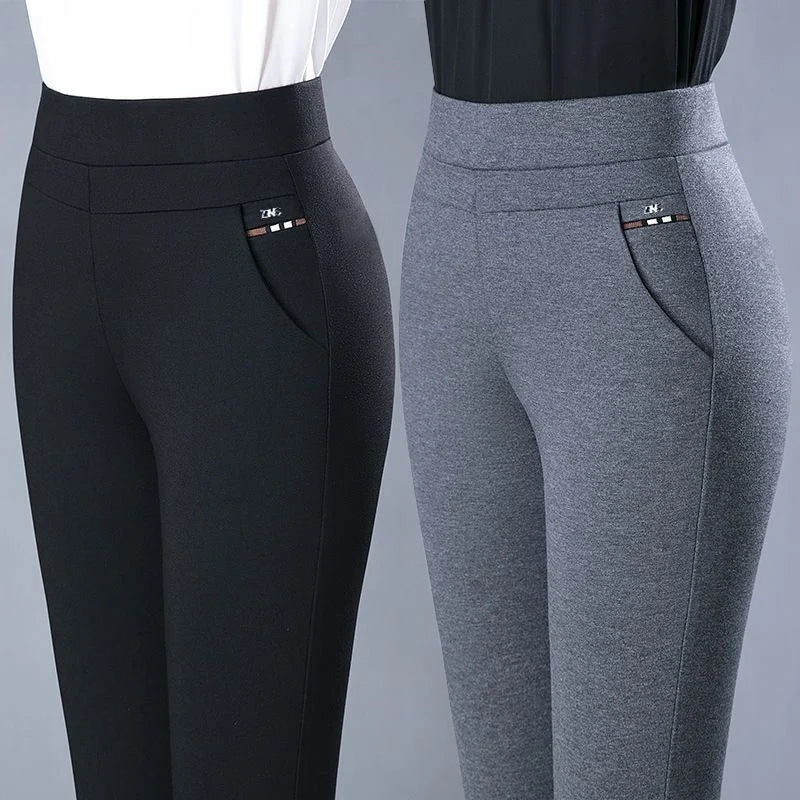 Spring Winter Elegant High Waist Casual Stretch Slim Middle Aged Women Trousers Ladies Fashion All Match Black Gray Pencil Pants