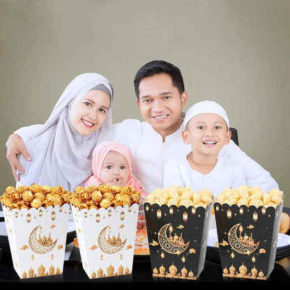 EID Popcorn Box Candy Bag Biscuit Gift Box Ramadan Decorations For Home 2025 EID Mubarak Islamic Muslim Party Decor Eid al-Fitr