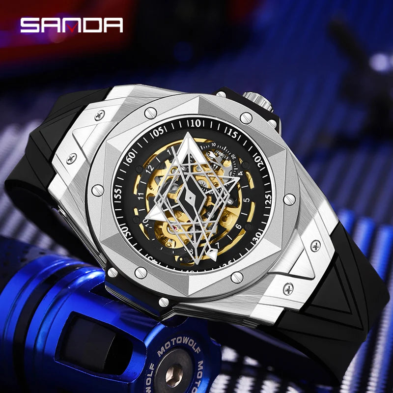 SANDA Luxury Tourbillon Men's Mechanical Watch Fashion Skeleton Automatic Clock Waterproof Sports Men's Watch Reloj Hombre