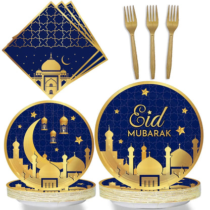 Eid Mubarak Tableware Set Ramadan Decoration 2025 For Home Ramadan Kareem Eid Al Adha Gifts Islamic Muslim Party Decoration