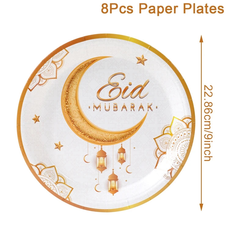 Eid Mubarak Tableware Set Ramadan Decoration 2025 For Home Ramadan Kareem Eid Al Adha Gifts Islamic Muslim Party Decoration