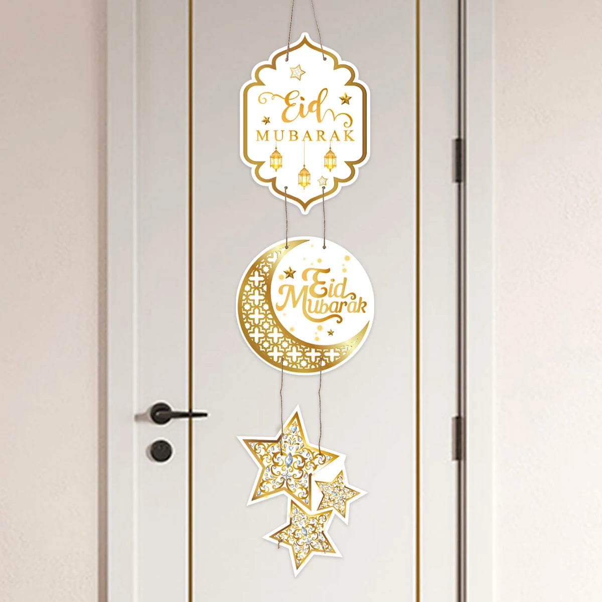 Eid Mubarak Moon Star Door Hanging Ramadan Kareem Decorations For Home 2025 Islamic Muslim Party Supplies Chandelier Wall Banner