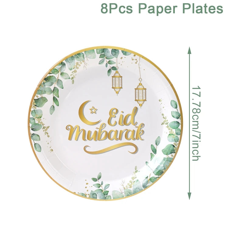 Eid Mubarak Tableware Set Ramadan Decoration 2025 For Home Ramadan Kareem Eid Al Adha Gifts Islamic Muslim Party Decoration