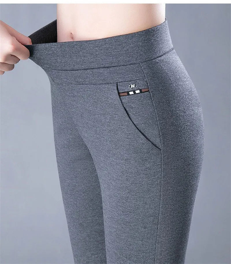 Spring Winter Elegant High Waist Casual Stretch Slim Middle Aged Women Trousers Ladies Fashion All Match Black Gray Pencil Pants