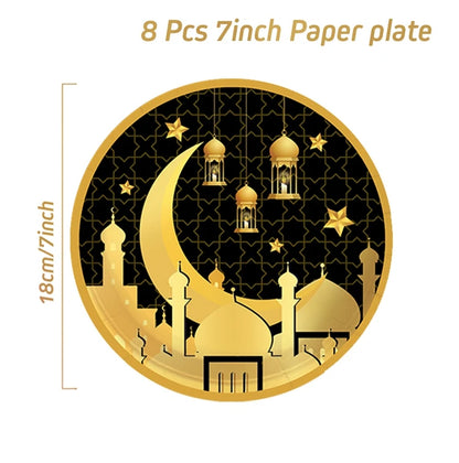 Eid Mubarak Tableware Set Ramadan Decoration 2025 For Home Ramadan Kareem Eid Al Adha Gifts Islamic Muslim Party Decoration