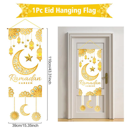 Ramadan Kareem Hanging Flag Ramadan Decoration For Home 2025 EID Mubarak Muslim Islamic Festival Party Supplies Eid Al-fitr Gift