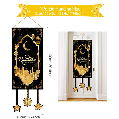 Ramadan Kareem Hanging Flag Ramadan Decoration For Home 2025 EID Mubarak Muslim Islamic Festival Party Supplies Eid Al-fitr Gift