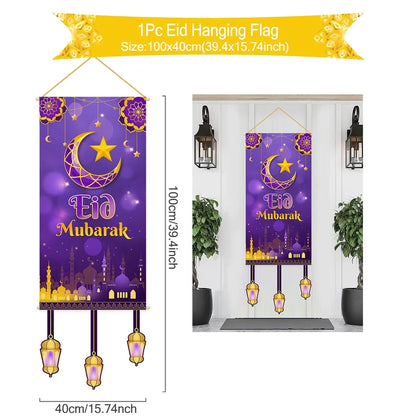 Ramadan Kareem Hanging Flag Ramadan Decoration For Home 2025 EID Mubarak Muslim Islamic Festival Party Supplies Eid Al-fitr Gift