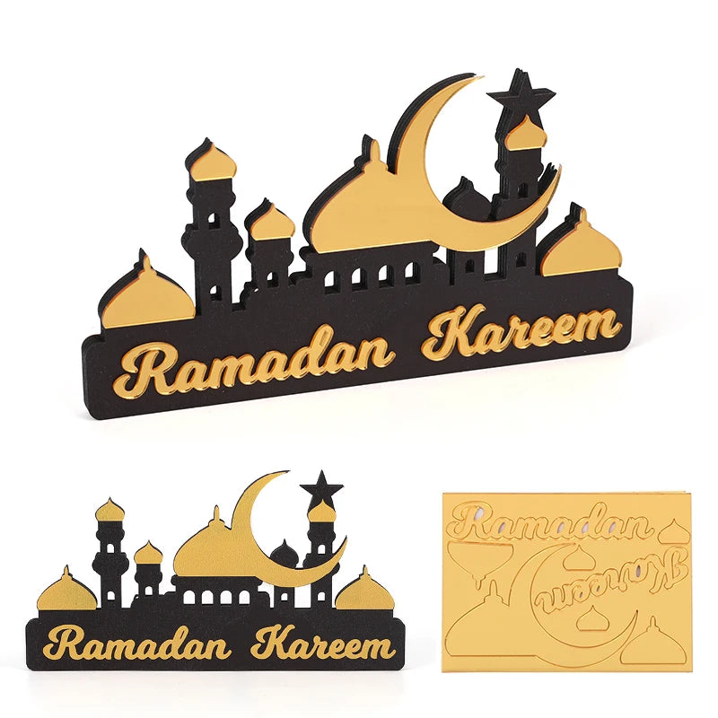 2025 Ramadan Table Ornament Wooden Acrylic Eid Mubarak Moon Star Castle DIY Home Table Decoration Islamic Muslim Party Gifts