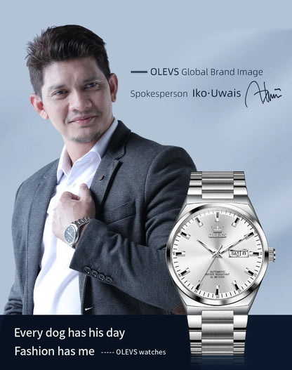 OLEVS Automatic Mechanical Wristwatch for Men Stainless Steel Classic Dual Calendar Business Man Watch Luxury Brand Men's Watch