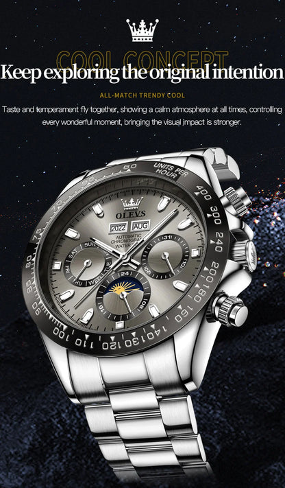 OLEVS Automatic Mechanical Watch for Men TOP Brand Original Stainless Steel Luminous Waterproof Date Man Wrist Watch Luxury Set