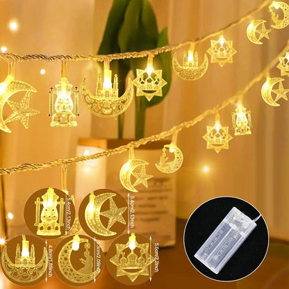 Moon Star Eid Mubarak String Light 2025 Ramadan Decoration For Home Ramadan Kareem Islam Muslim Party Decor Eid Al Adha Gifts