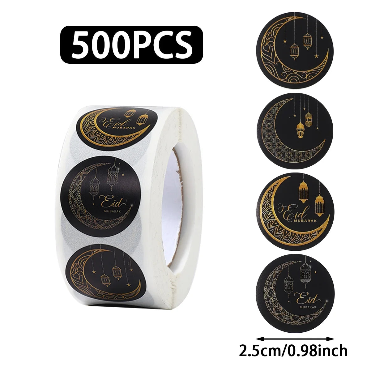 500pcs EID Mubarak Round Stickers Ramadan Kareem Decoration 2025 Islamic Muslim Party Supplies Eid Al Adha Gift Label stickers