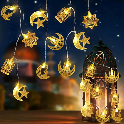 Moon Star Eid Mubarak String Light 2025 Ramadan Decoration For Home Ramadan Kareem Islam Muslim Party Decor Eid Al Adha Gifts