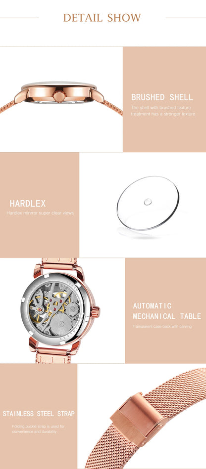 Fashion Montre Femme Forsining Women's Watch Rose Gold Stailess Steel Case Skeleton Womens Mechanical Hand Wind Ladies Wrist