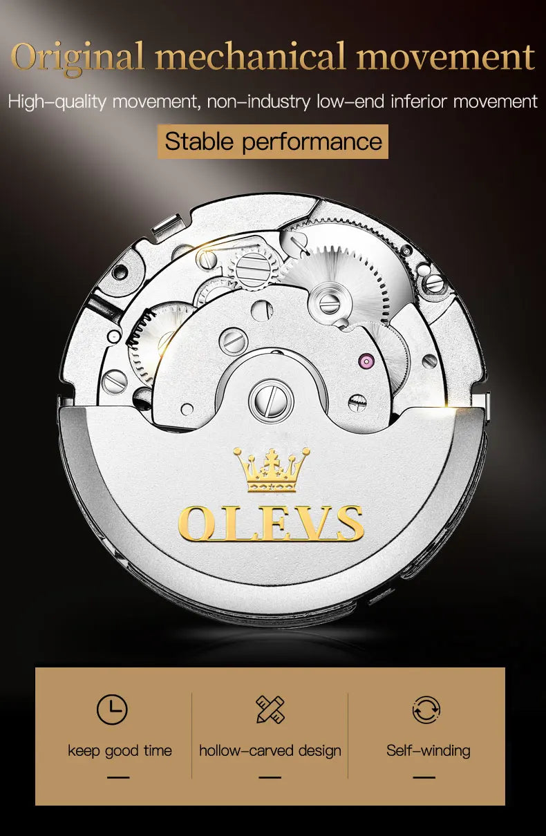 OLEVS Top Brand Men's Watches waterproof Fully Automatic Mechanical Watch Calendar Week Hollow Out Luminous Male Wristwatch