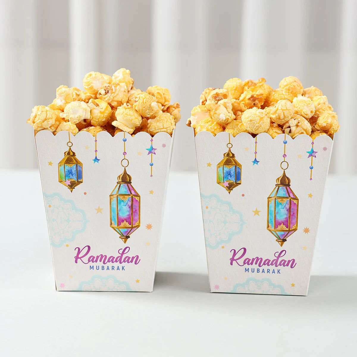 EID Popcorn Box Candy Bag Biscuit Gift Box Ramadan Decorations For Home 2025 EID Mubarak Islamic Muslim Party Decor Eid al-Fitr