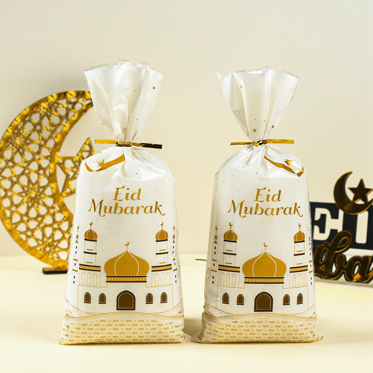 25/50/100Pcs Ramadan Kareem Candy Gift Packing Bags 2025 Eid Mubarak Ramadan Decoration Islamic Muslim Party Supplies Treat Bags