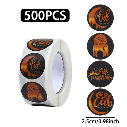 500pcs EID Mubarak Round Stickers Ramadan Kareem Decoration 2025 Islamic Muslim Party Supplies Eid Al Adha Gift Label stickers