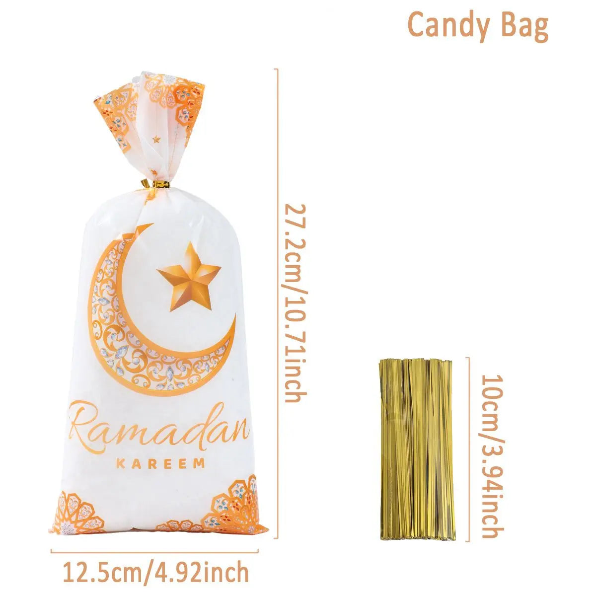 25/50/100Pcs EID Mubarak Gift Cookie Bags With Strap Candy Baking Packaging Bag 2025 Ramadan Decor Muslim Islamic Party Supplies